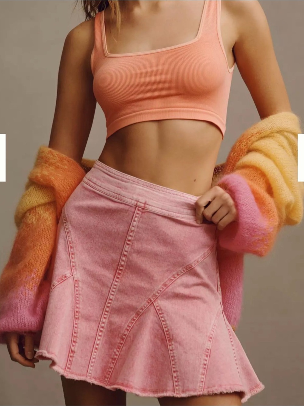 Pilcro Pink Paneled Denim Skirt